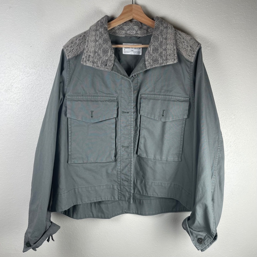 REI Co-op Womens Sage Green Utility Field Jacket Knit Collar Gray Large